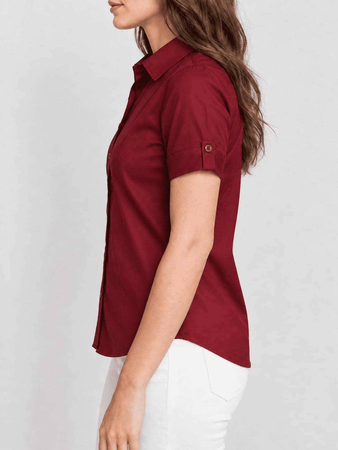 Women’s Classic Fit Short-Sleeve Oxford Hospitality Shirt – Deep Berry - Image 4