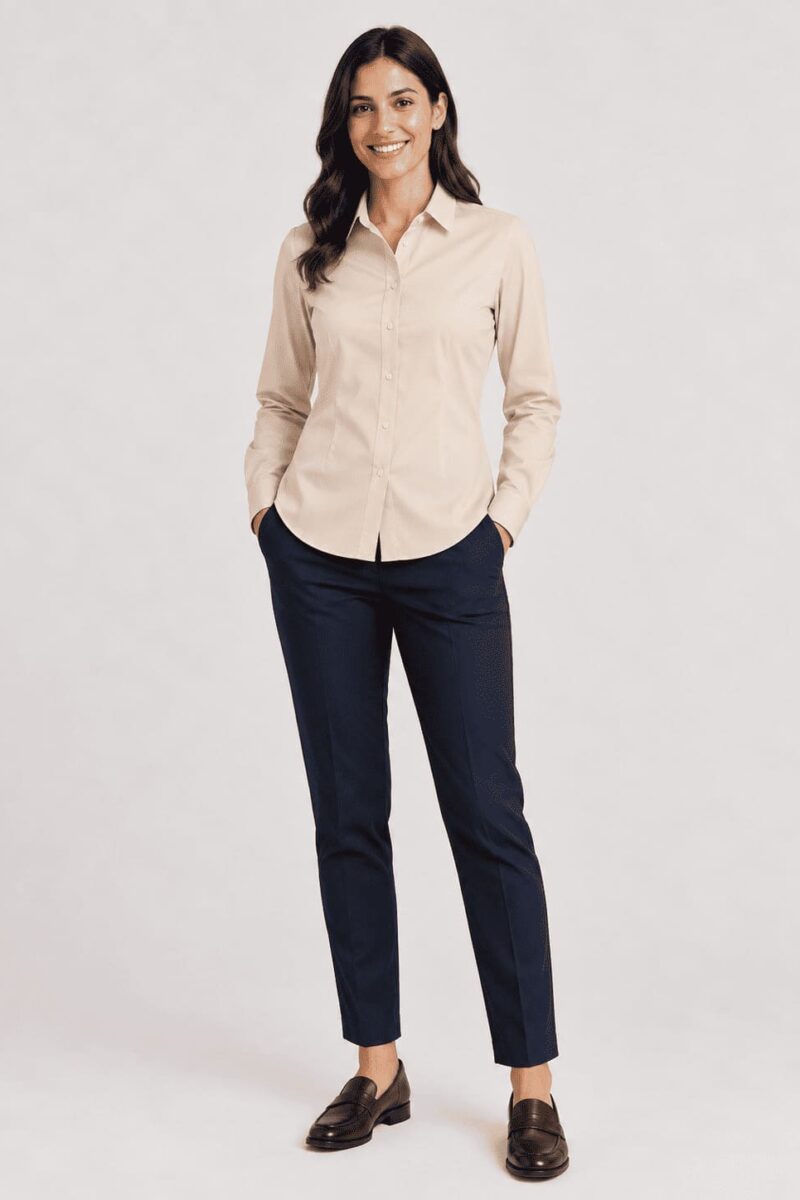 Fitted Long-Sleeve Hospitality Women’s Shirt (Champagne)