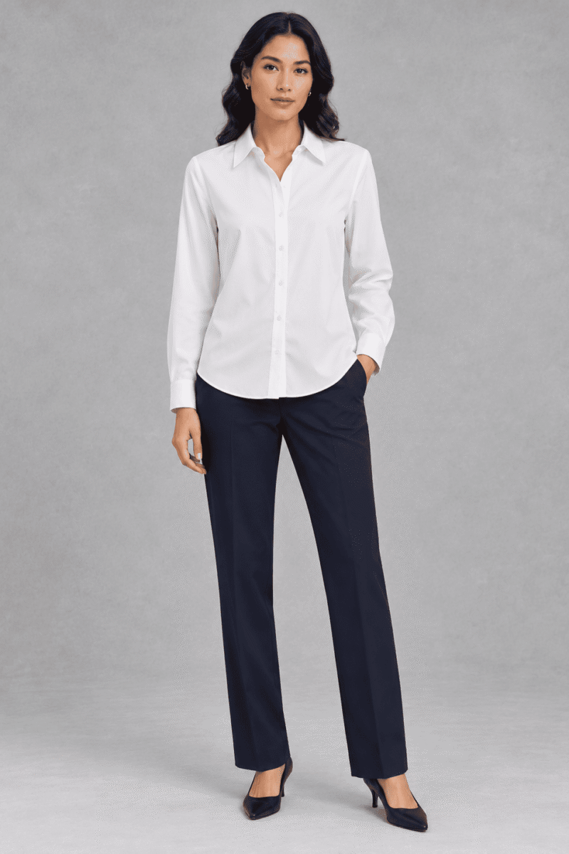 Women’s Classic-Fitted Long-Sleeve Hospitality Shirt – Soft Ivory