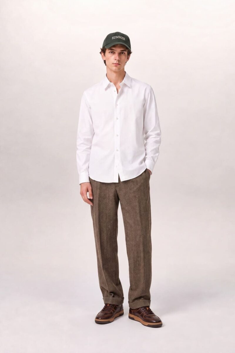 Men’s Classic-Fit Long-Sleeve Hospitality Shirt – Soft Ivory